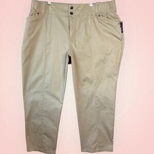 Catherines Comfort Waist Straight Pants Stretch Plus Size 1XWP Petite Khaki NWT
